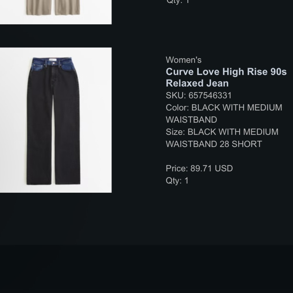 Abercrombie & Fitch Women’s CURVE LOVE HIGH RISE 90s 2-toned Black Relaxed Jeans